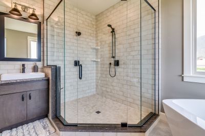 Corner Shower with Sliding Glass Door